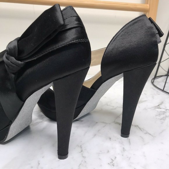 SOLD Wittner Black Satin Nippo Bow Heels Shoes 37 - Picture 6 of 12